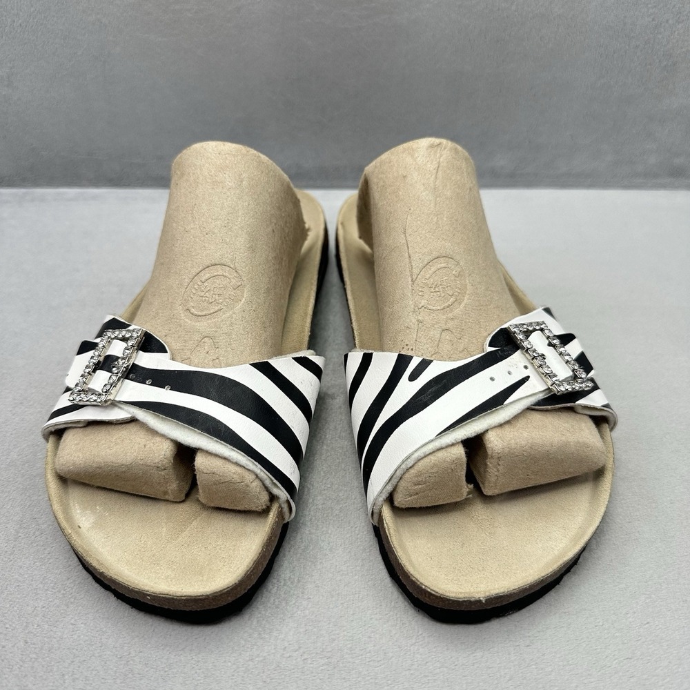 Birkenstock Betula Womens Size 7 Slide Sandals Zebra Striped Rhinestone Buckle - Picture 2 of 8